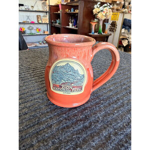 Deneen Pottery Zion National Park Orange Drip Glazed Mug EUC
